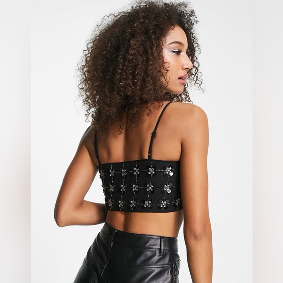 & Other Stories heavily embellished cami crop top in black , sz : 2 - Picture 3 of 10
